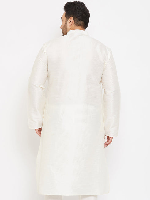 Vastramay Men's Plus Size Cream Silk Blend Kurta